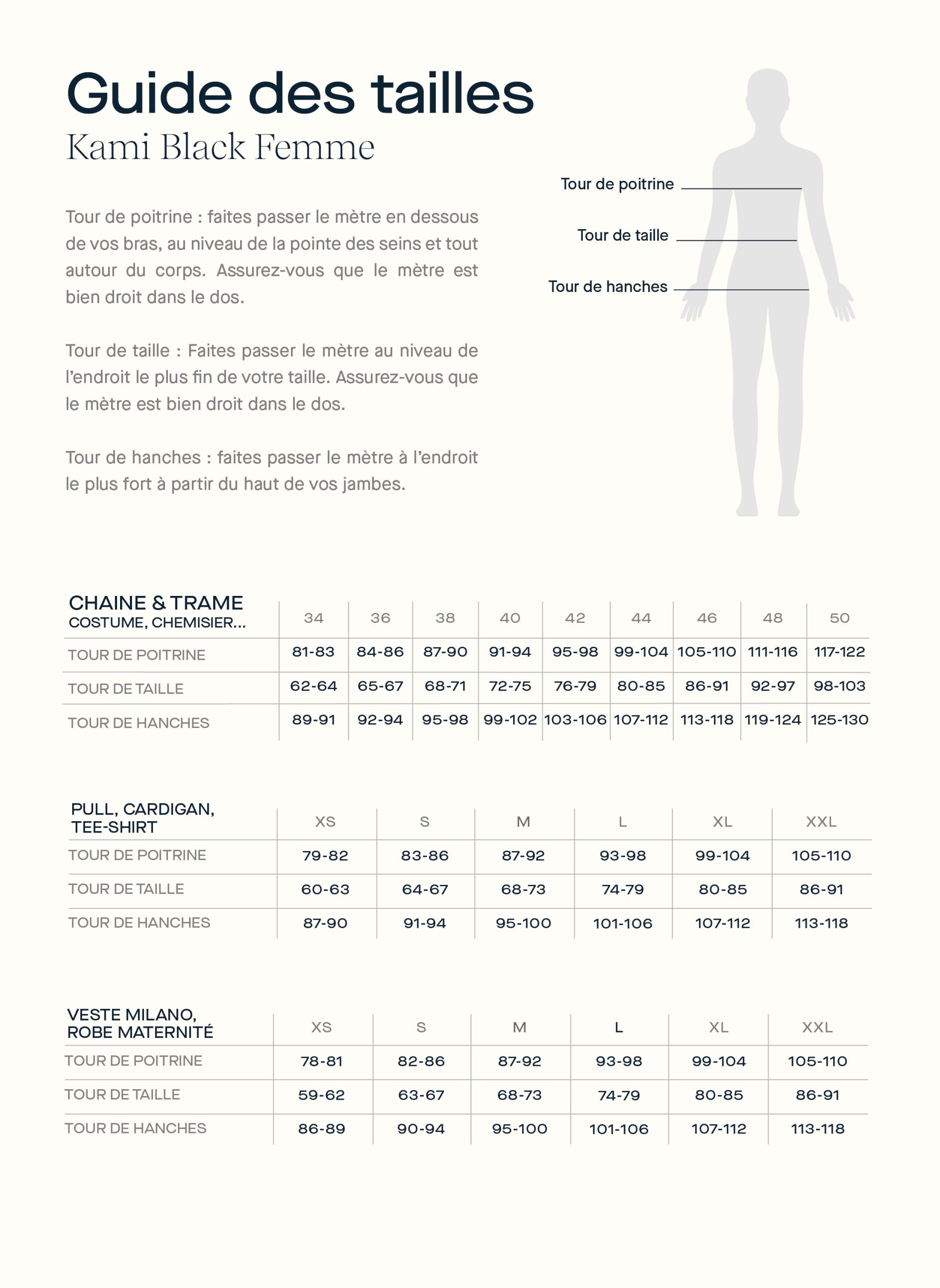 Guide des tailles Kami Black femme
