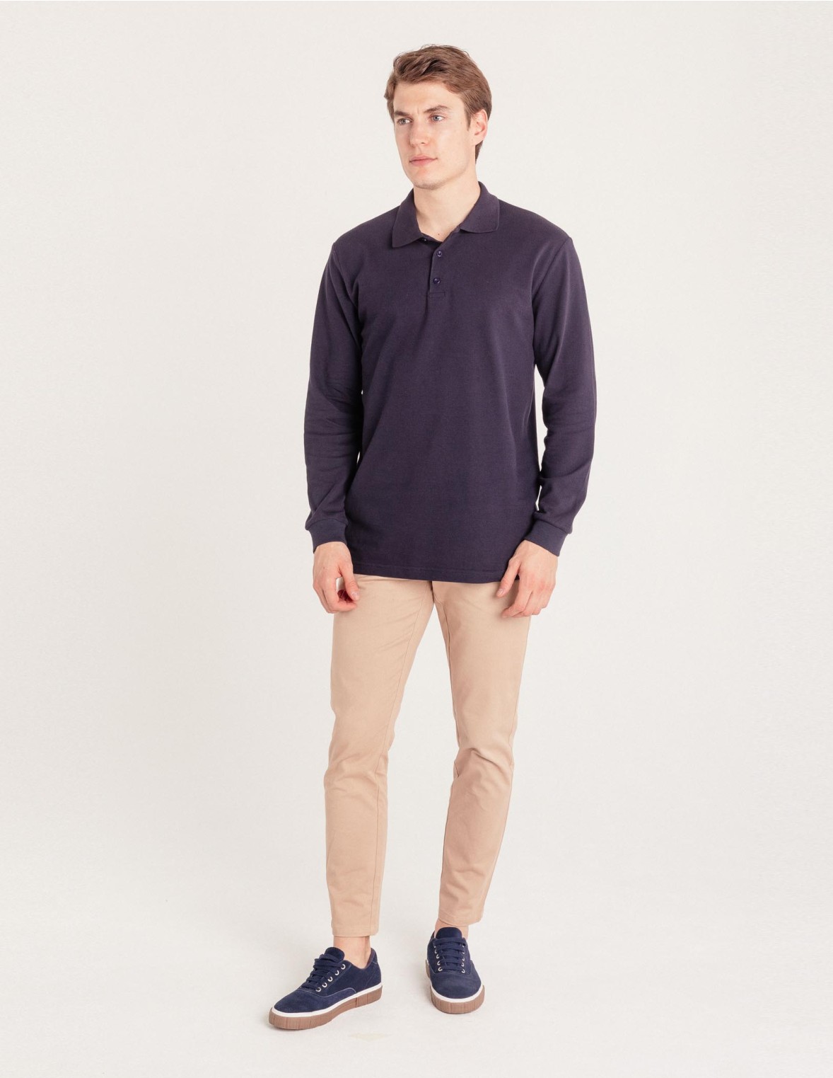 Polo homme manches longues marine